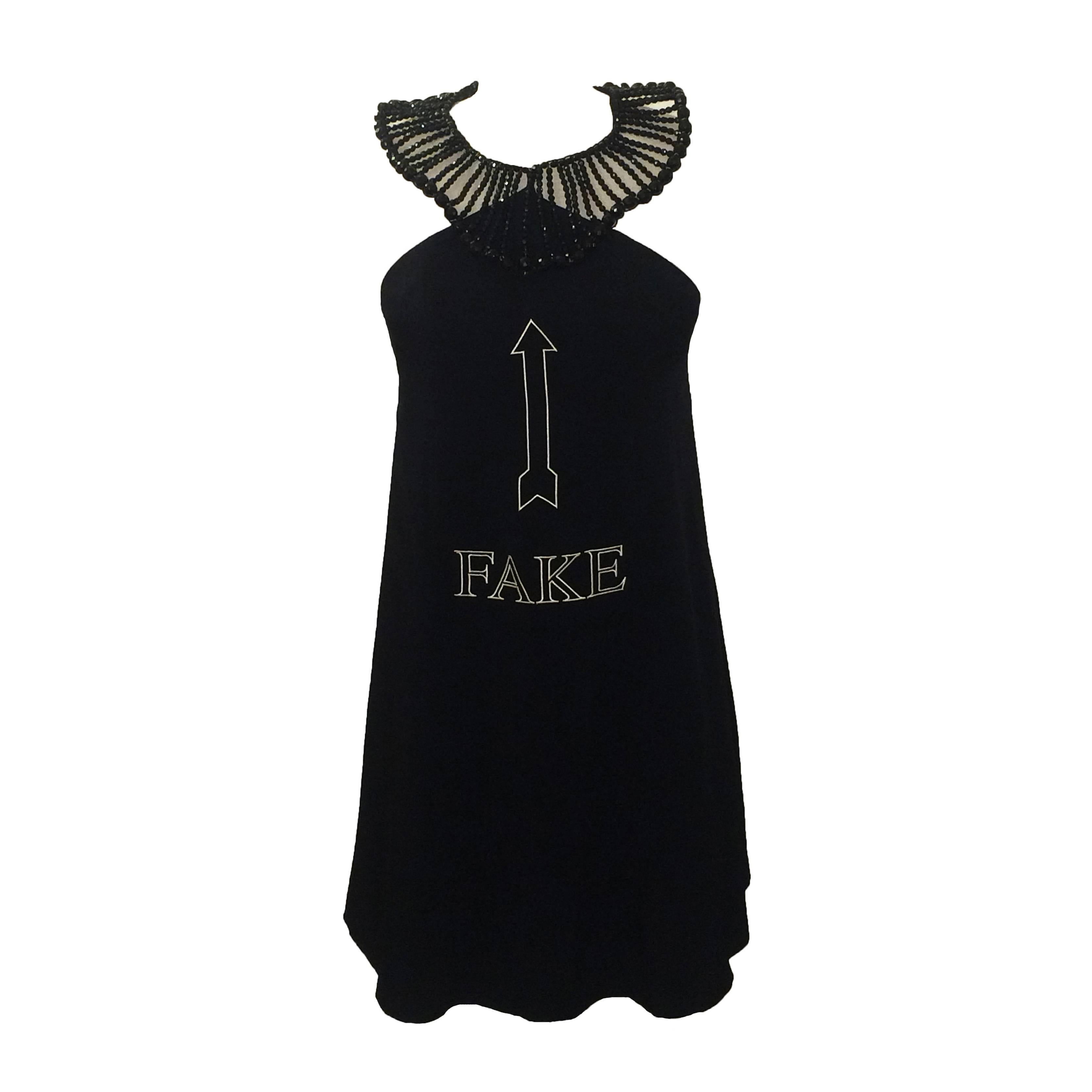 Moschino Couture Vintage Black A-Line "Fake" Necklace Dress 