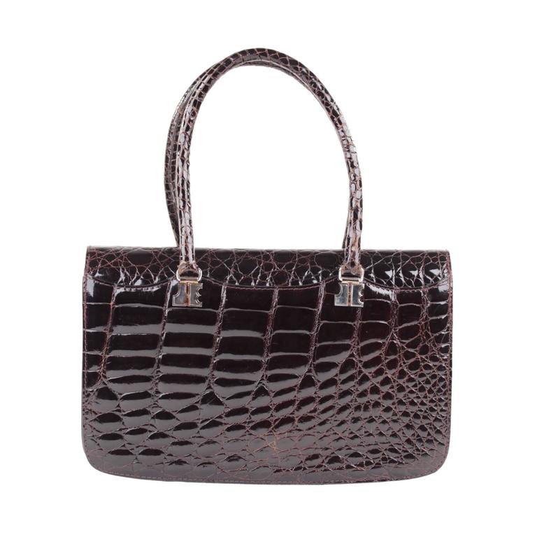 JACQUES ESTEREL PARIS Vintage Brown CROCODILE Leather HANDBAG Flap Purse at 1stdibs