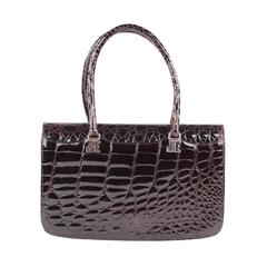 JACQUES ESTEREL PARIS Vintage Brown CROCODILE Leather HANDBAG Flap Purse 