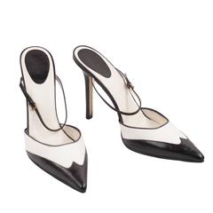 GUCCI Italian BICOLOR Canvas & Leather PUMPS Heels SHOES Mules w/Strap Sz 40C 6
