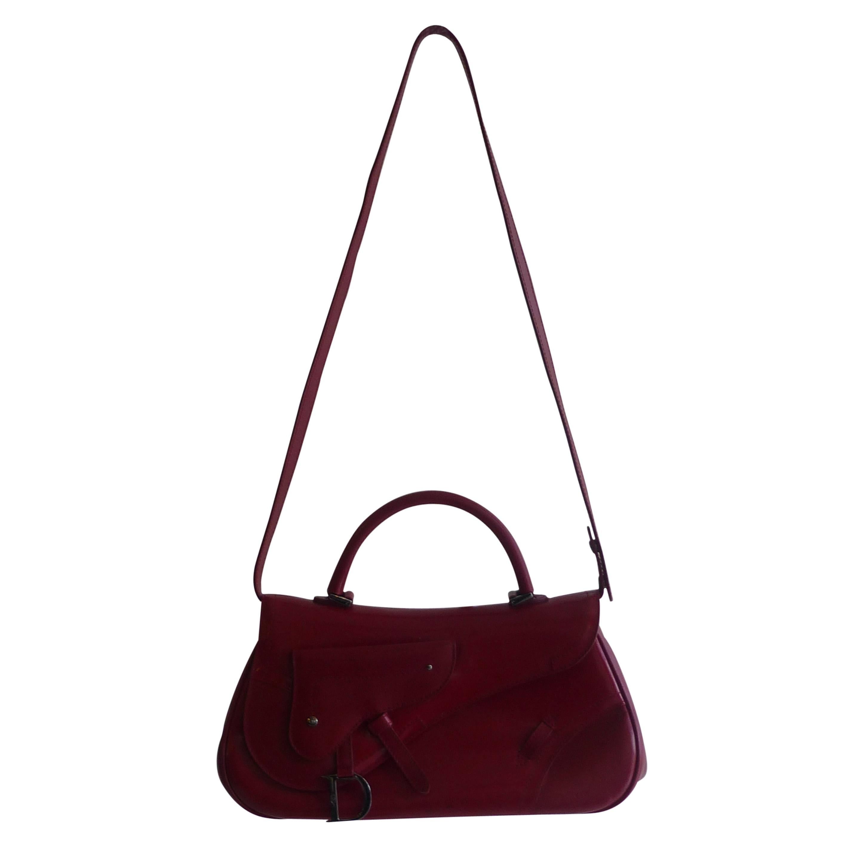 Christian Dior Smooth Red Leather Saddle Bag