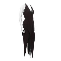 1980's Karl Lagerfeld Black Halter Dress w Sheer Panels 7