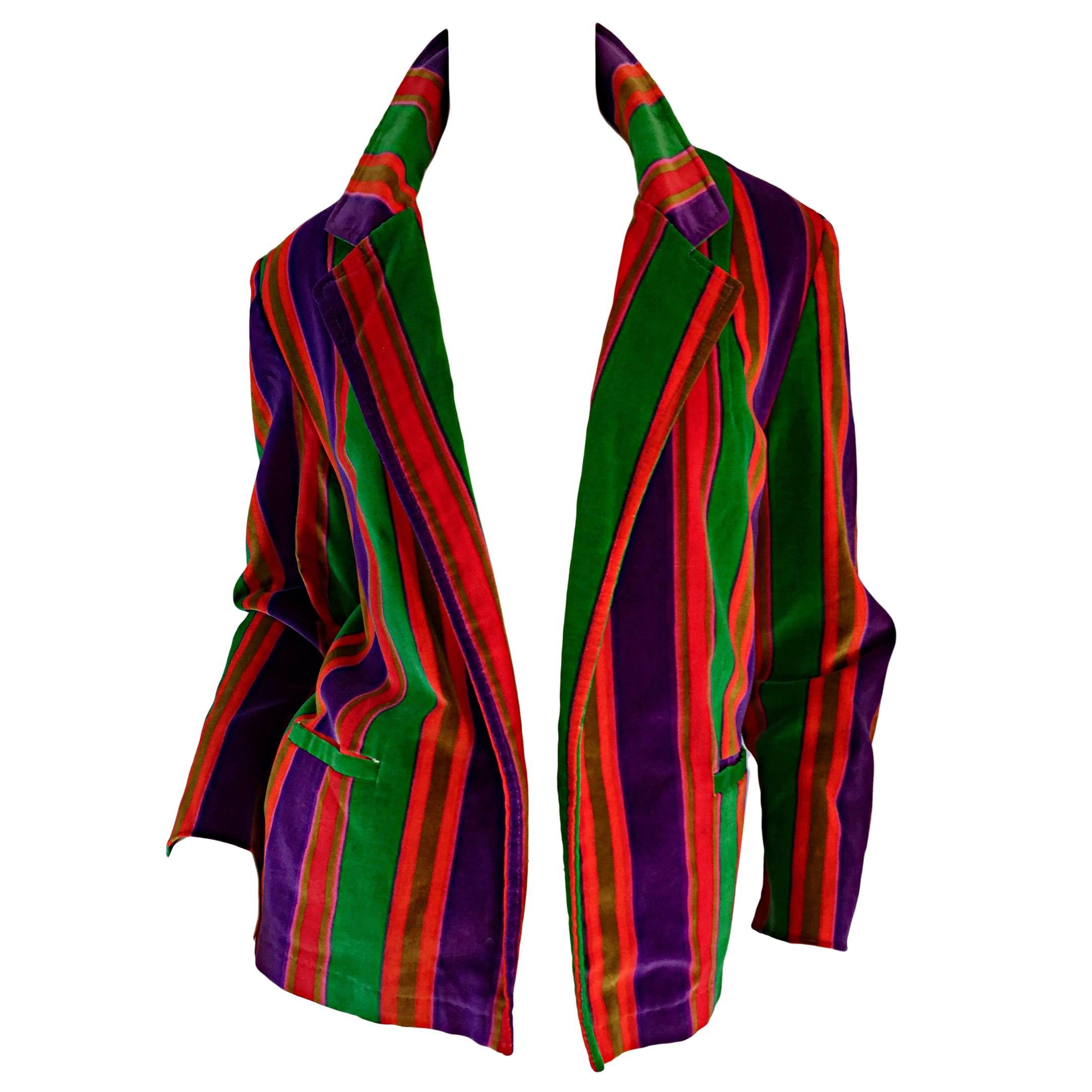 Wonderful Vintage I. Magnin 70s Rainbow Striped Velvet Blazer Jacket 