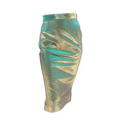 VIVIENNE WESTWOOD Anglomania Size 8 Green & Gold Sparkle Lurex Pencil Skirt