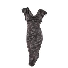 VIVIENNE WESTWOOD Size M Charcoal Leopard Lurex Draped Neck Cocktail Dress