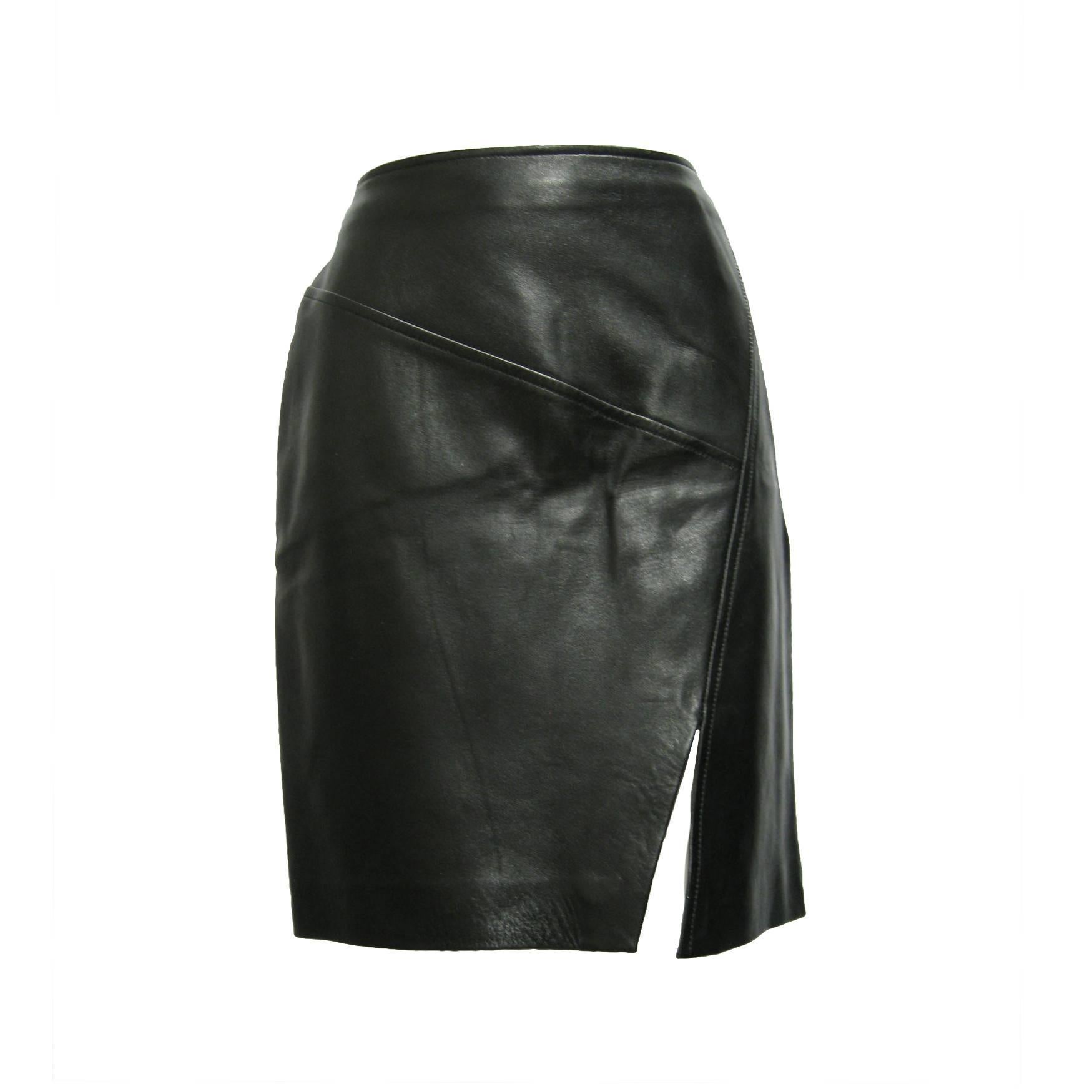 Gucci Leather Pencil Slit Skirt