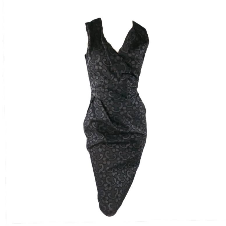 VIVIENNE WESTWOOD Anglomania Size 8 Black Brocade Textured Draped Cocktail Dress