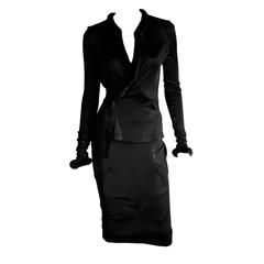 Heavenly Tom Ford YSL Rive Gauche FW04 Black Silk & Mink Chinoiserie Skirt Suit