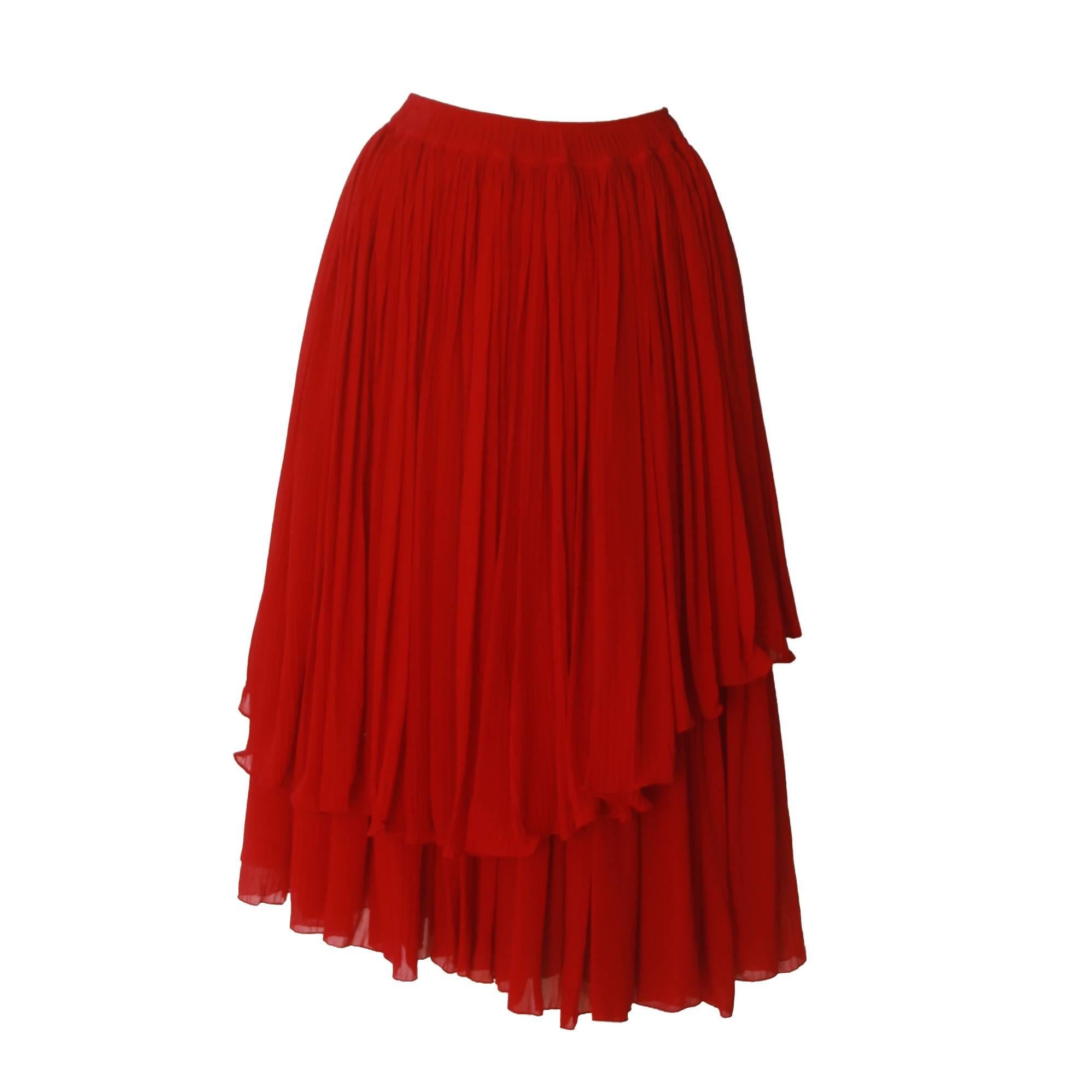 Rare Pancaldi Plisse Silk Tiered Boho Skirt 1980's For Sale