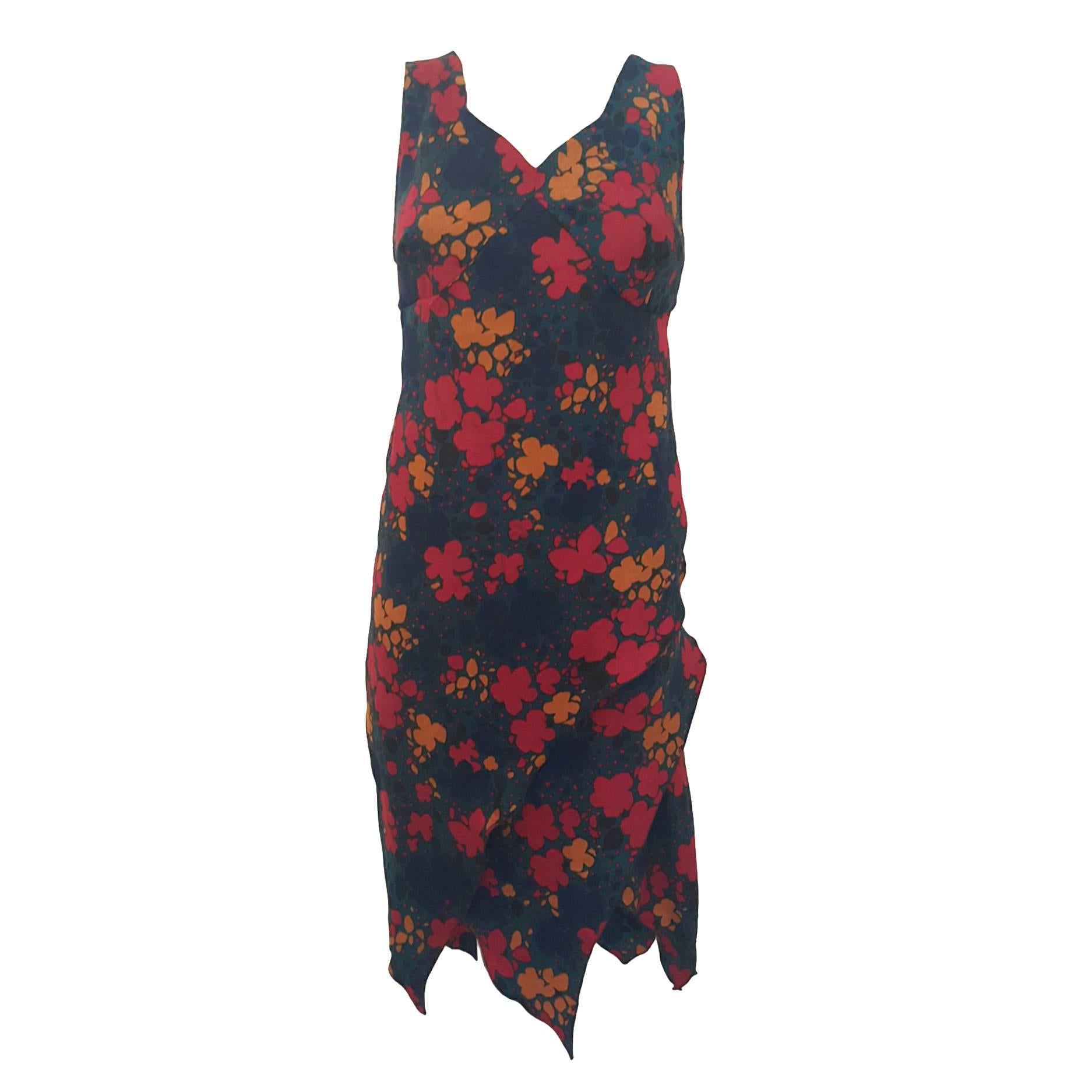 1970s Yves Saint Laurent navy with flowers dress
