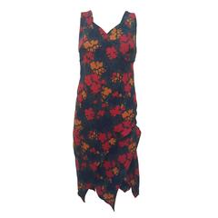 1970s Yves Saint Laurent navy with flowers dress 1