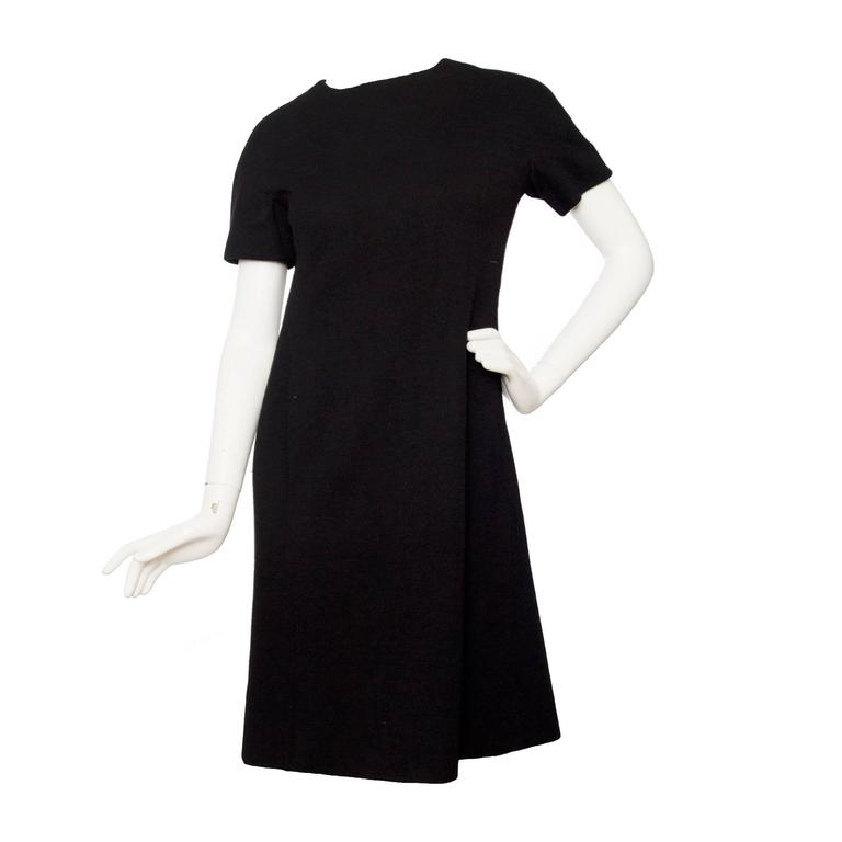 1960s Givenchy Haute Couture Little Black Wool Dress For Sale at 1stdibs