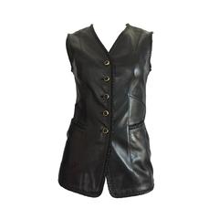 ESCADA Black Leather Vest Size 4. 
