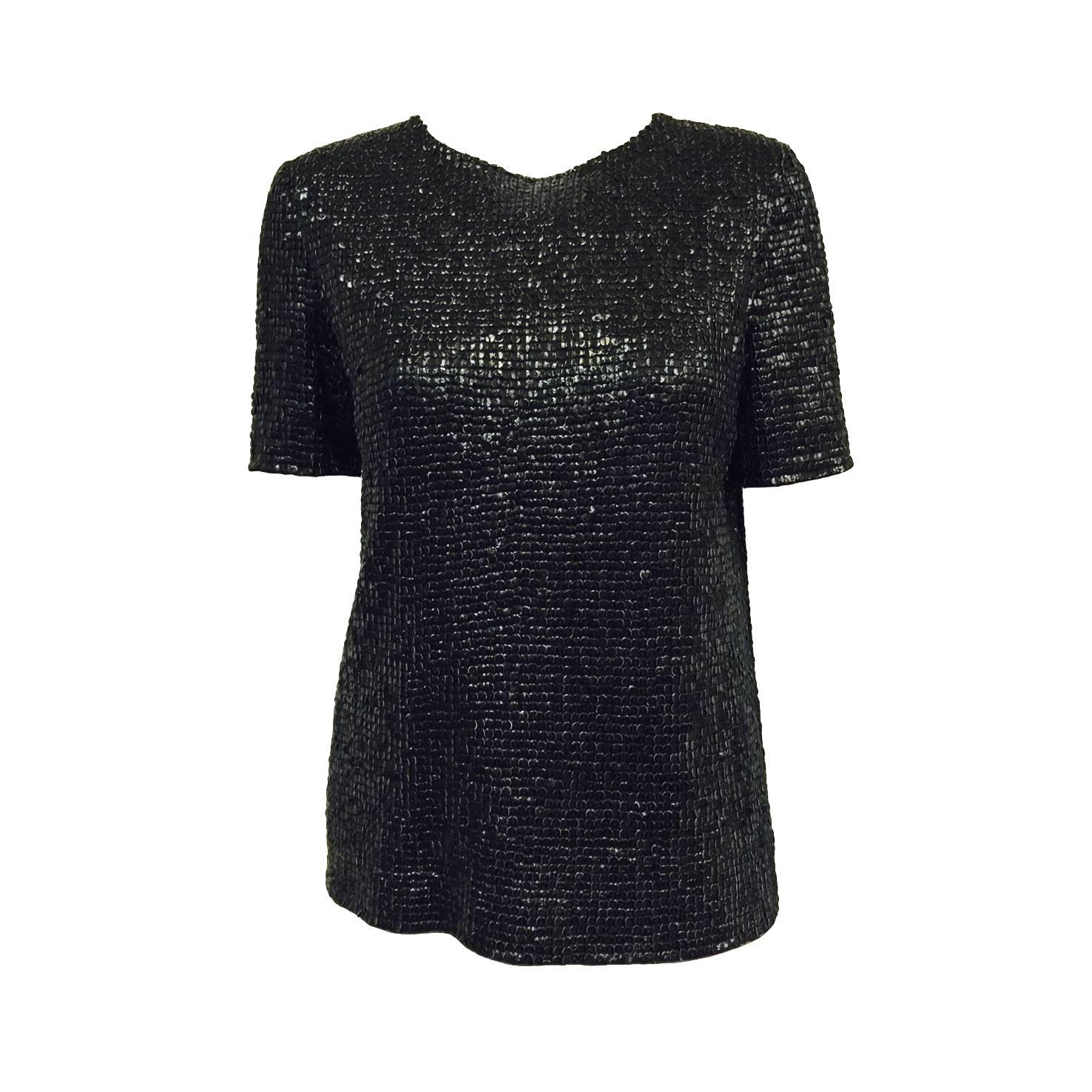 Loewe Nappa Leather Sequin Embroidered Short Sleeve Top 