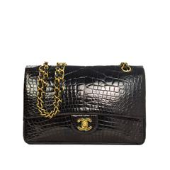 Chanel Retro '89 Black Crocodile Medium Classic Double Flap Bag GHW