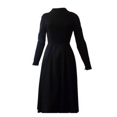 Vintage Exquisite 1950s Anne Fogarthy Black Wool Dress (S)