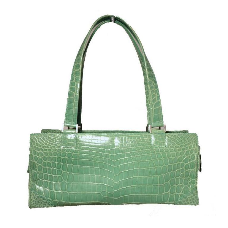 RARE Lambertson Truex Green Crocodile Handbag For Sale at 1stDibs