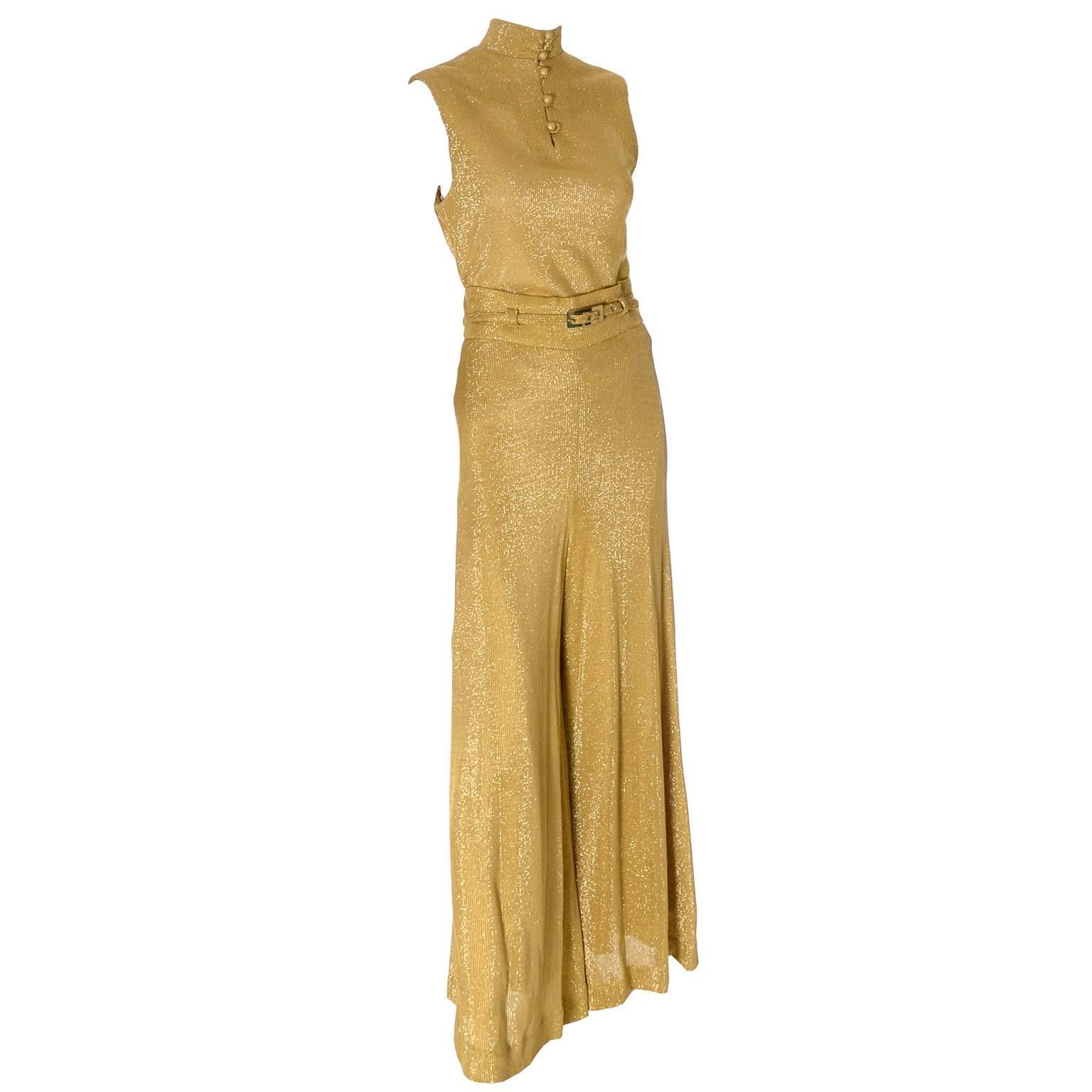 Beverly Paige Vintage Gold Metallic High Waisted Wide Leg Palazzo Pants Outfit