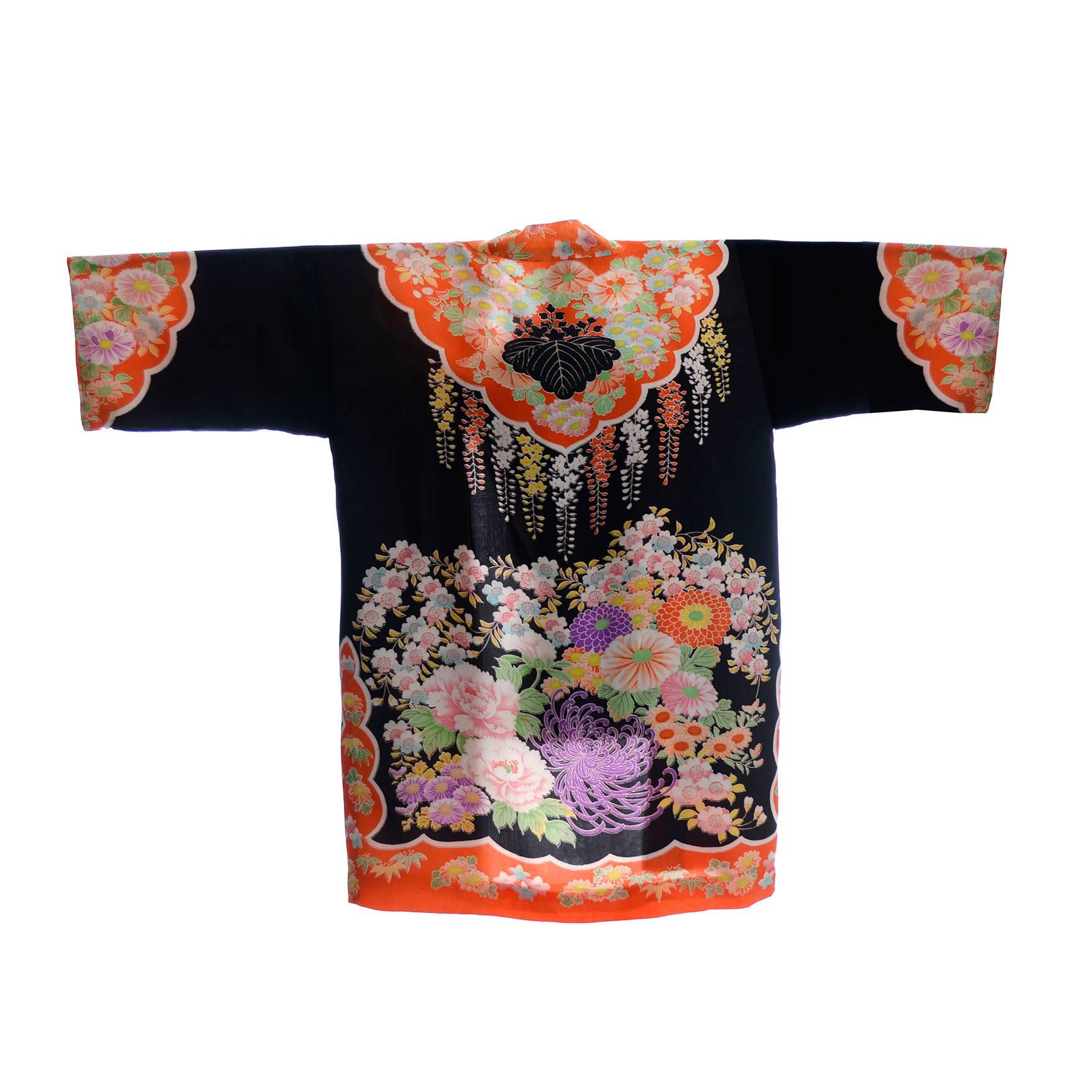 Sale Japanese Asian Floral Bird Print Vtg 1920s Kimono Robe 295 mv Jacket S M L 
