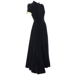 Numbered 1940s John Lewis Vintage Dress Long Black Velvet Evening Gown Fur Trim