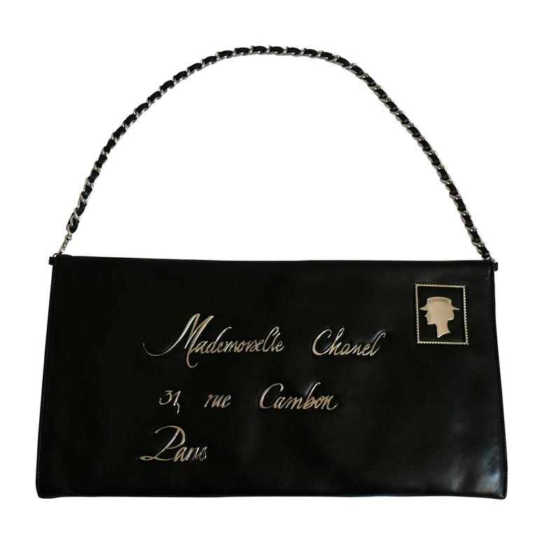 Chanel Rare Black Leather Mademoiselle Postcard Envelope Bag at