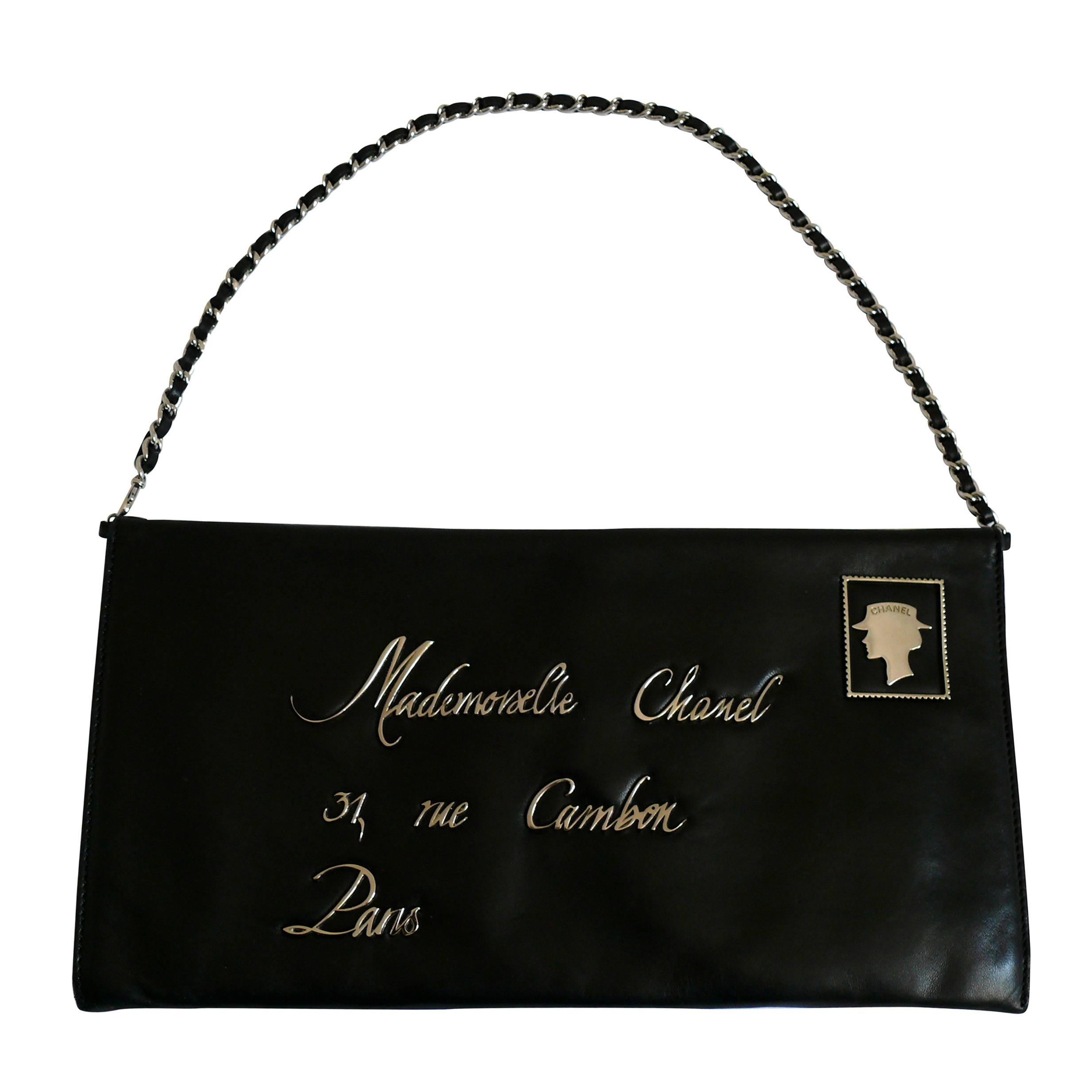 Chanel Rare Black Leather Mademoiselle Postcard Envelope Bag