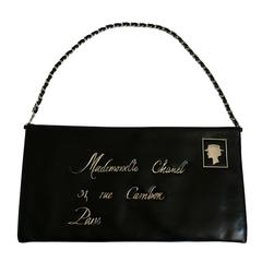 Chanel Rare Schwarz Leder Mademoiselle Postkarte Umschlagtasche