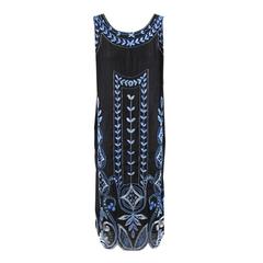Beaded and Embroidered Blue Silk Flapper Dress 4
