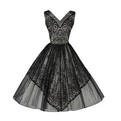 Vintage 1950s Glitter Flocked Chiffon Dress