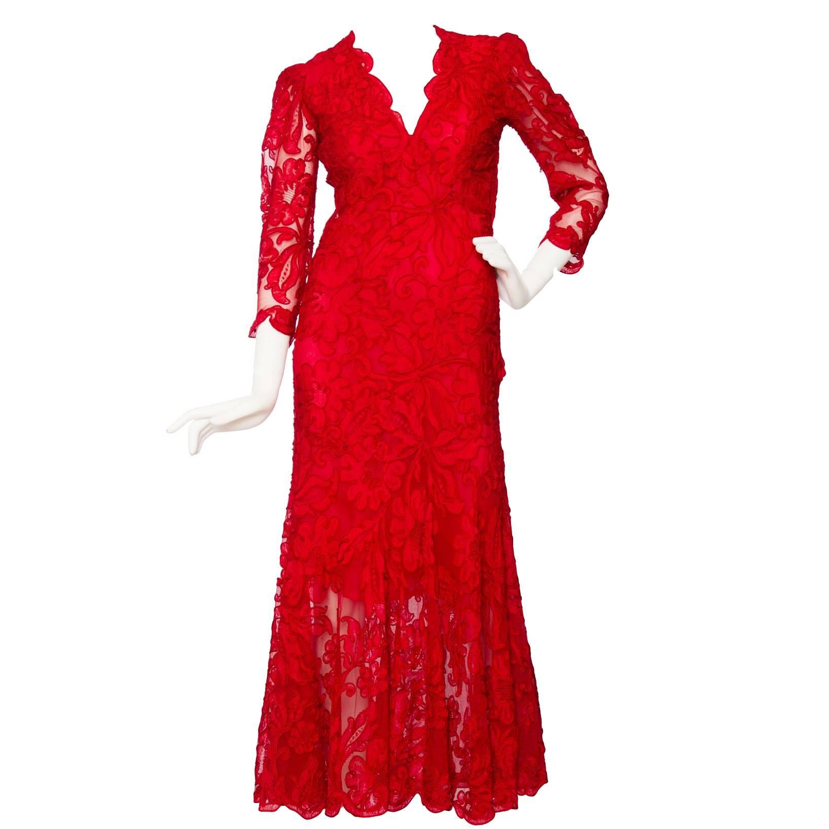 1983 Yves Saint Laurent Bright Red Haute Couture Evening Gown For Sale