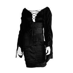 Heavenly Tom Ford Gucci FW 2002 Gothic Collection Black Silk Runway Dress & Obi