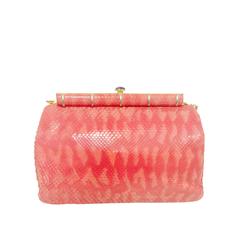 Judith Leiber Pink Python Shoulder Bag With Jeweled Clasp 