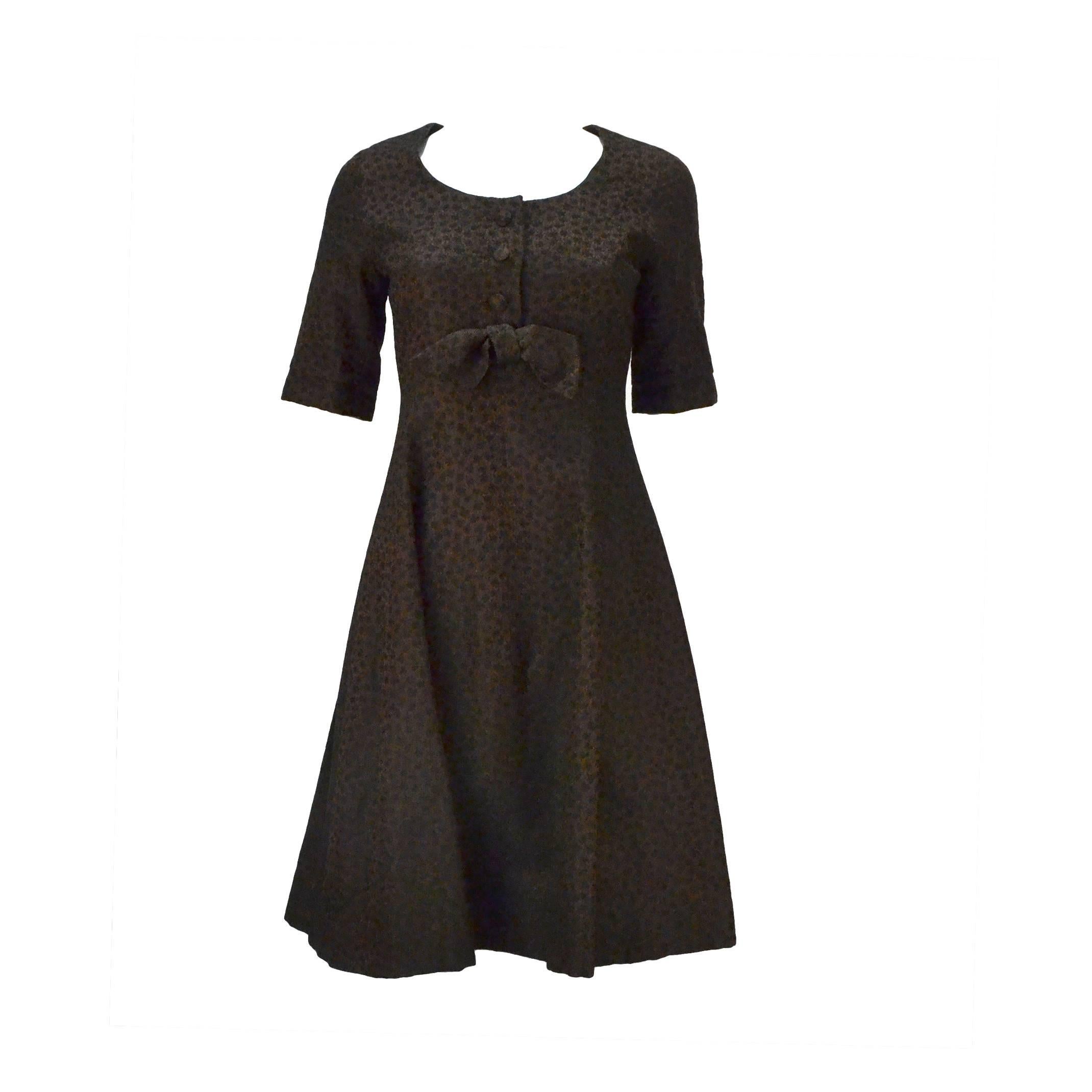 1950s Christian Dior Paris Numbered Brown and Black Dress For Sale