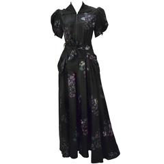 Vintage Stunning 1940's Royal Maid Loungewear Black Hand Painted Dress