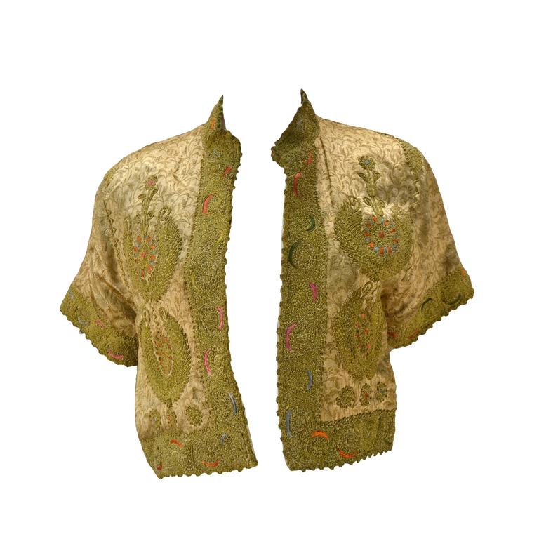 1950s Custom Vintage Embroidered Gold Silk Bolero/Jacket at 1stDibs