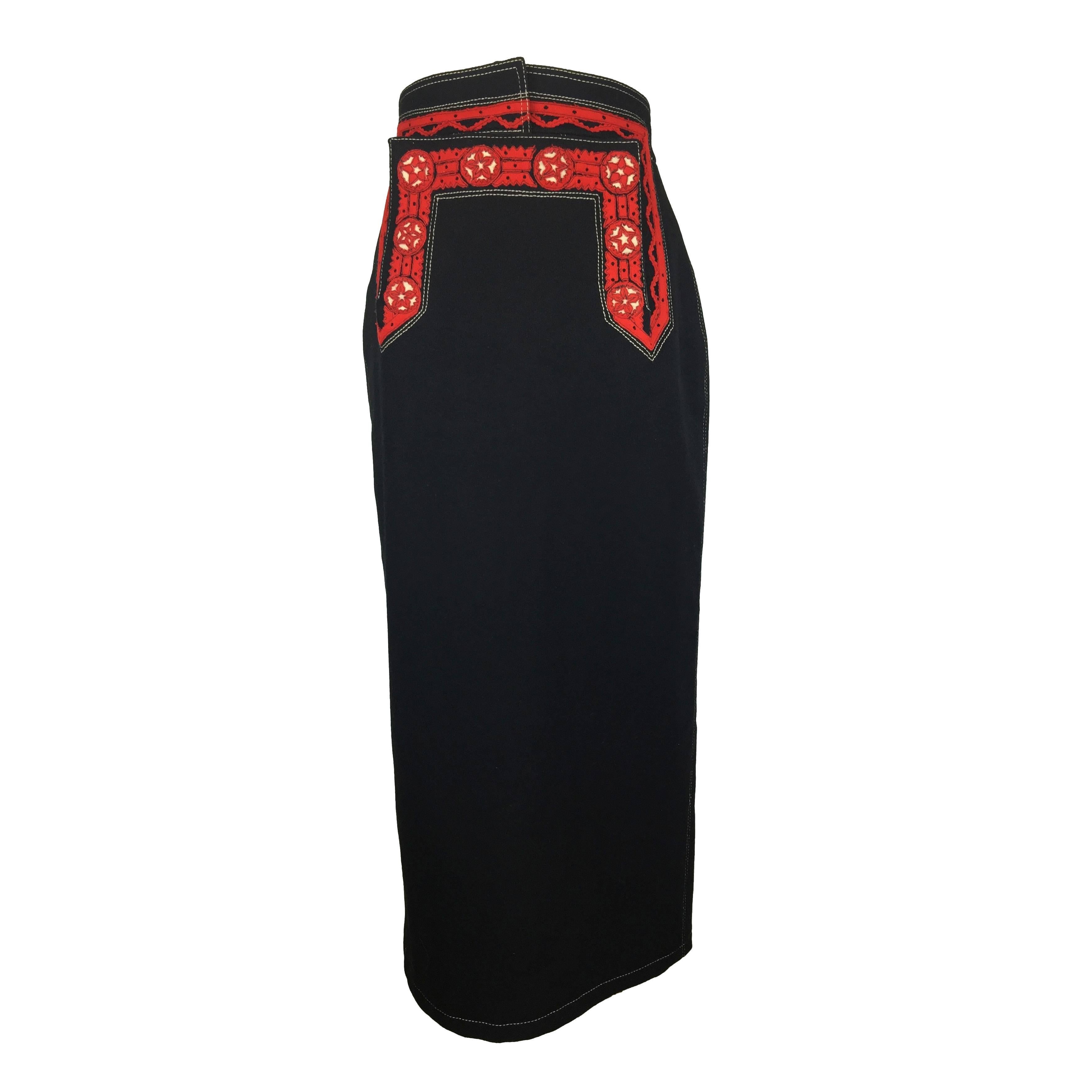  Jean Paul Gaultier Black Wool Folkloric Long Skirt.