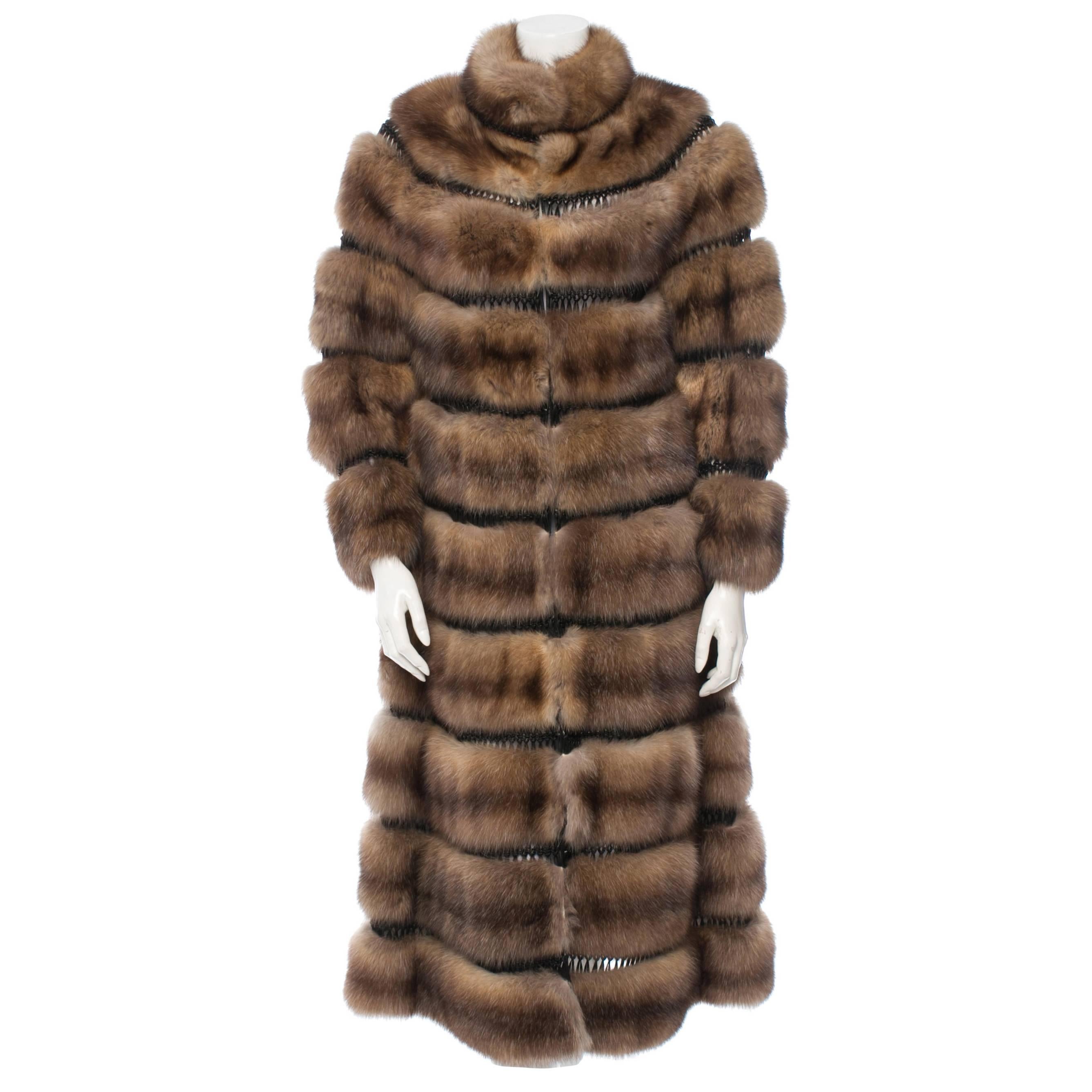 Ralph Rucci Russian Bargazun Sable Reversible Coat w. Leather Cord Accents 2013