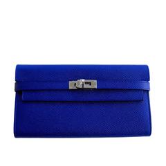 Hermes Blue Electric Epsom Kelly Long Wallet PHW Adore