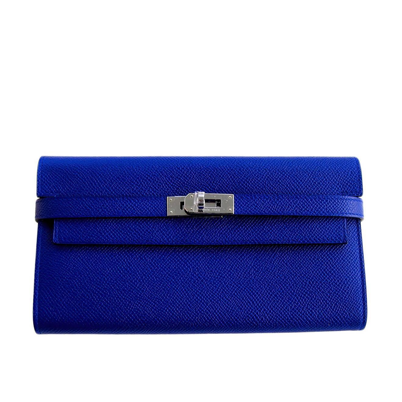 Hermes Blue Electric Epsom Kelly Long Wallet PHW Adore at 1stdibs