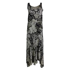 1930s Black and Gold Lamé Floral Evening Gown