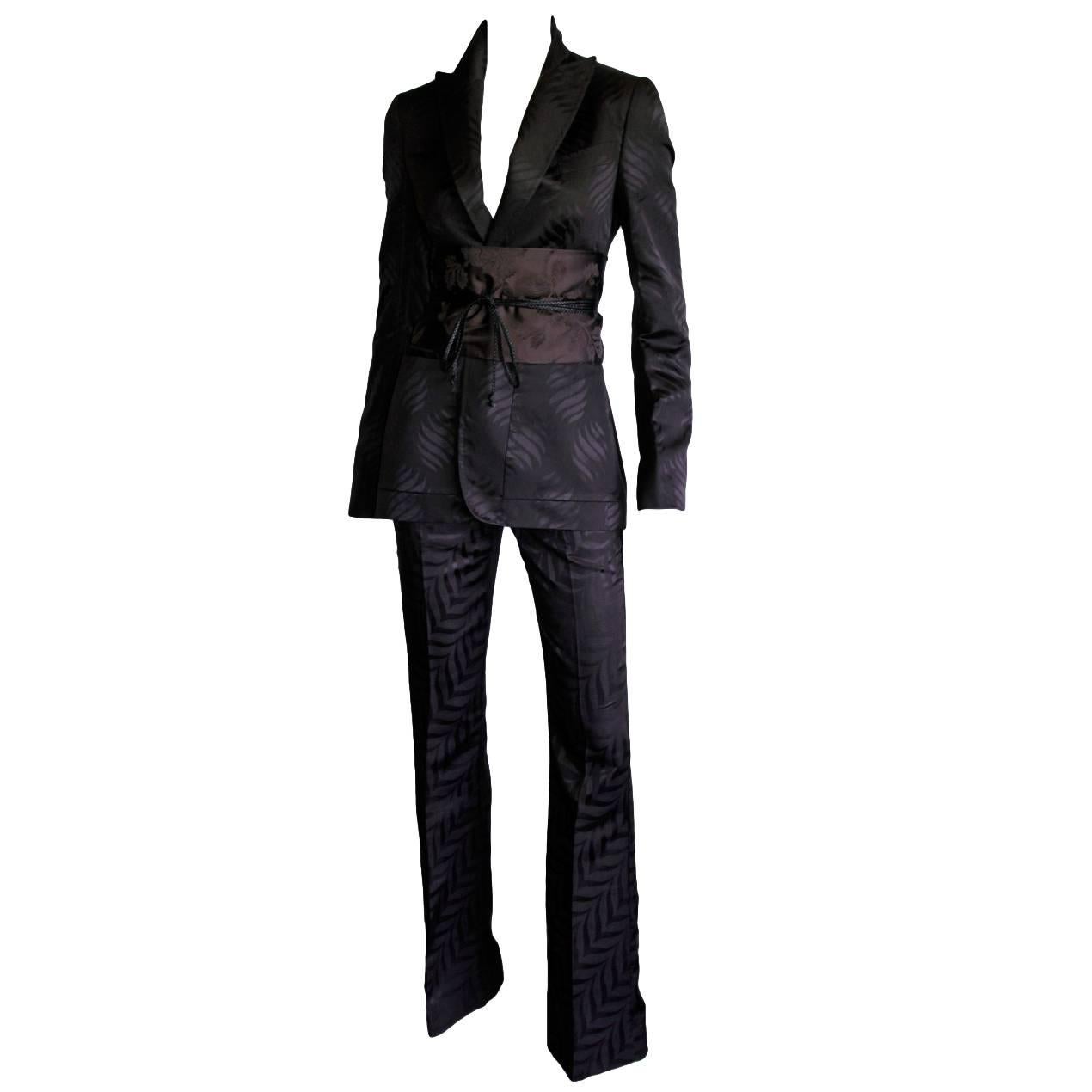 Iconic Tom Ford Gucci FW02 Gothic Collection Silk Kimono Jacket Pants & Obi IT40 For Sale