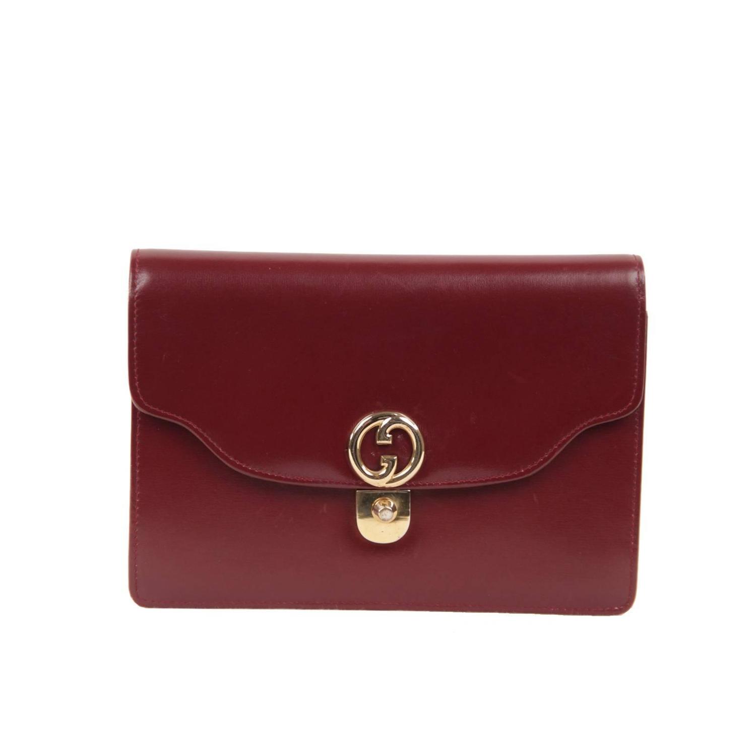 GUCCI Italian VINTAGE Burgundy Leather CLUTCH Handbag PURSE Evening Bag