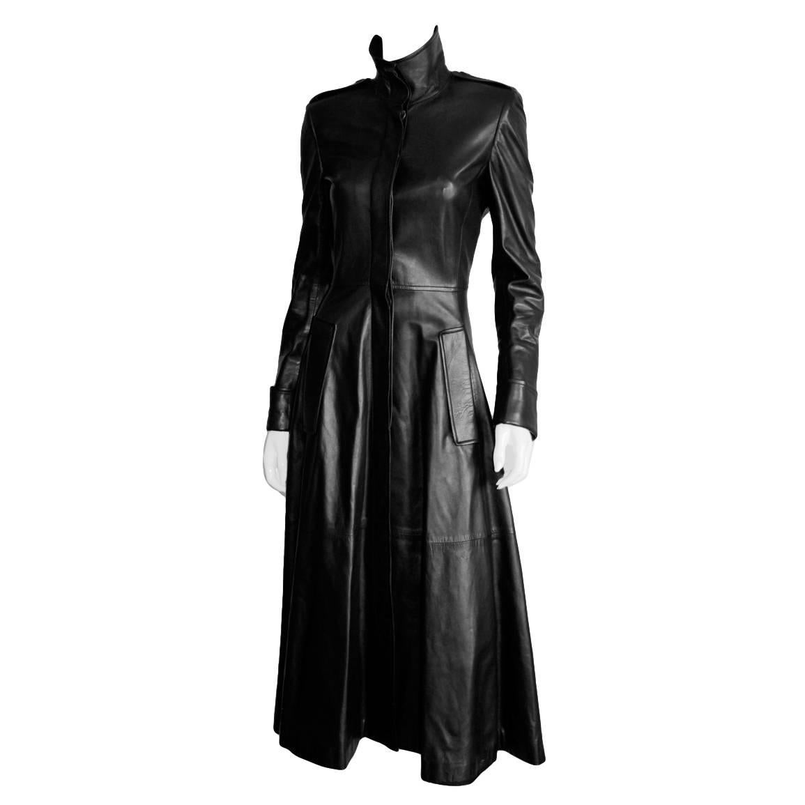 Amazing Tom Ford YSL Rive Gauche FW 2001 Black Full Length Leather Runway Coat For Sale