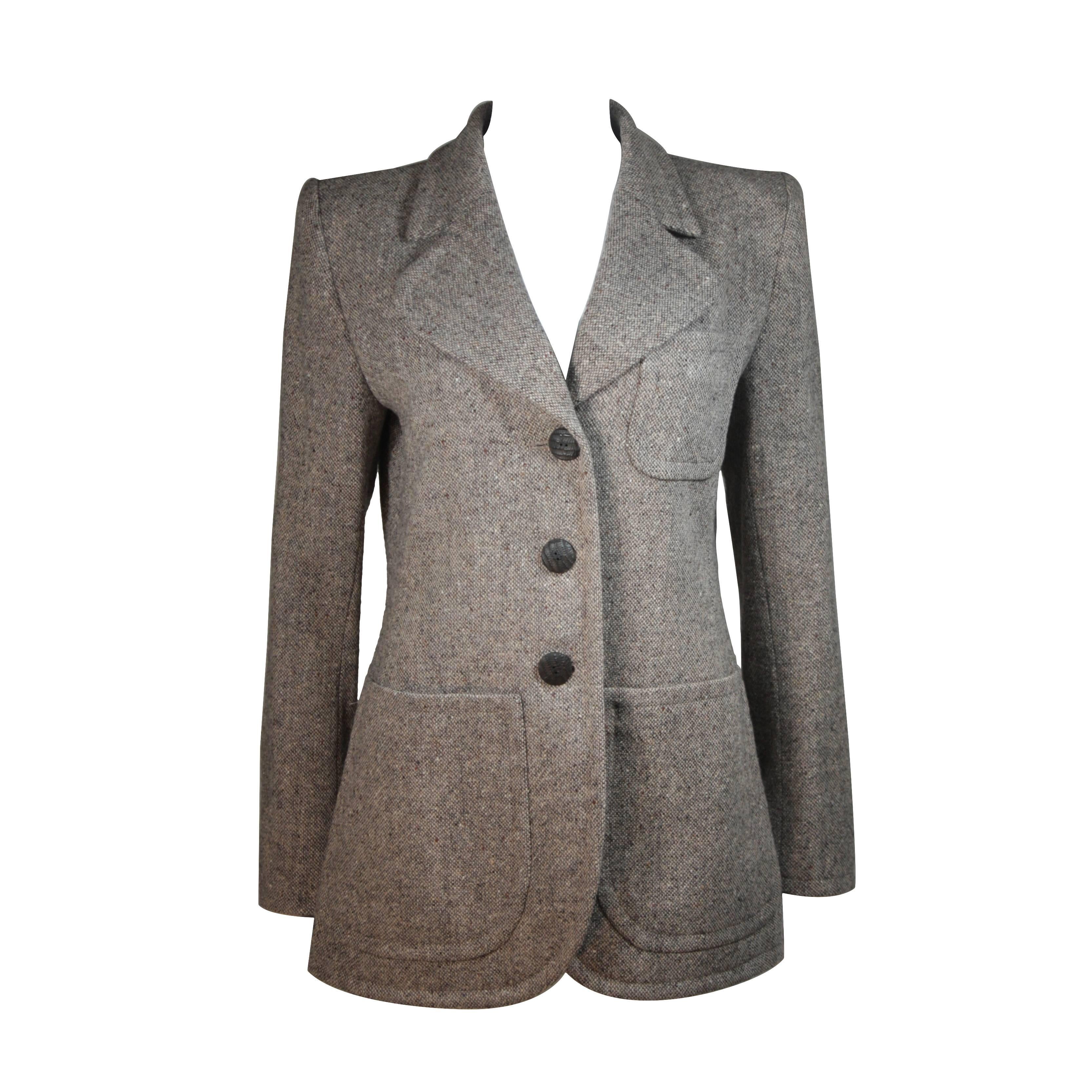 YVES SAINT LAURENT Wool Jacket with Wood Buttons Size 40