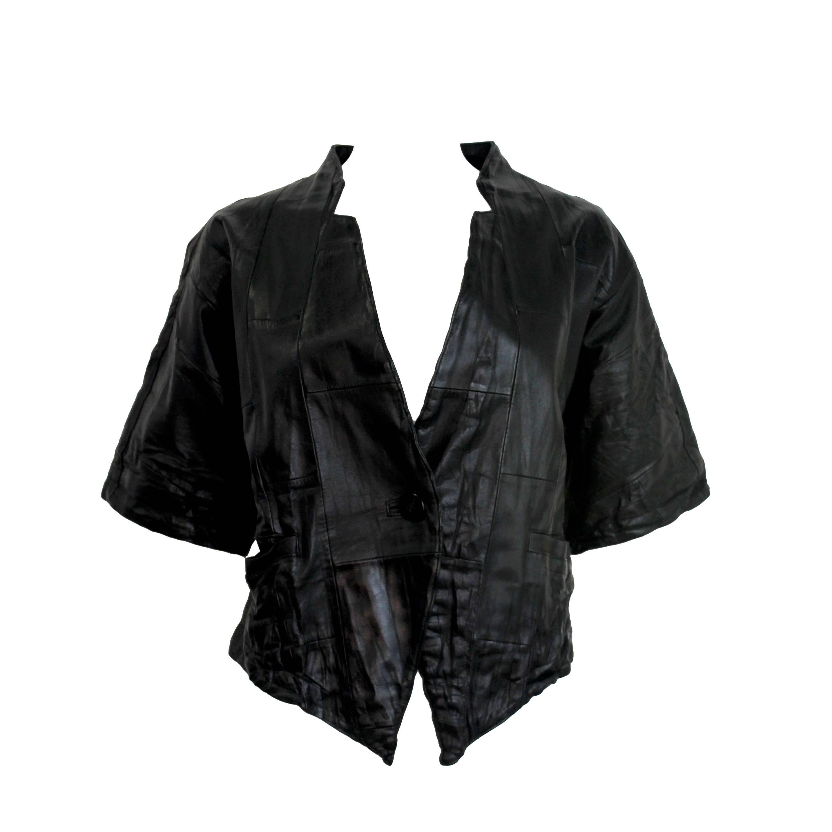 Issey Miyake Black Leather Patchwork Jacket