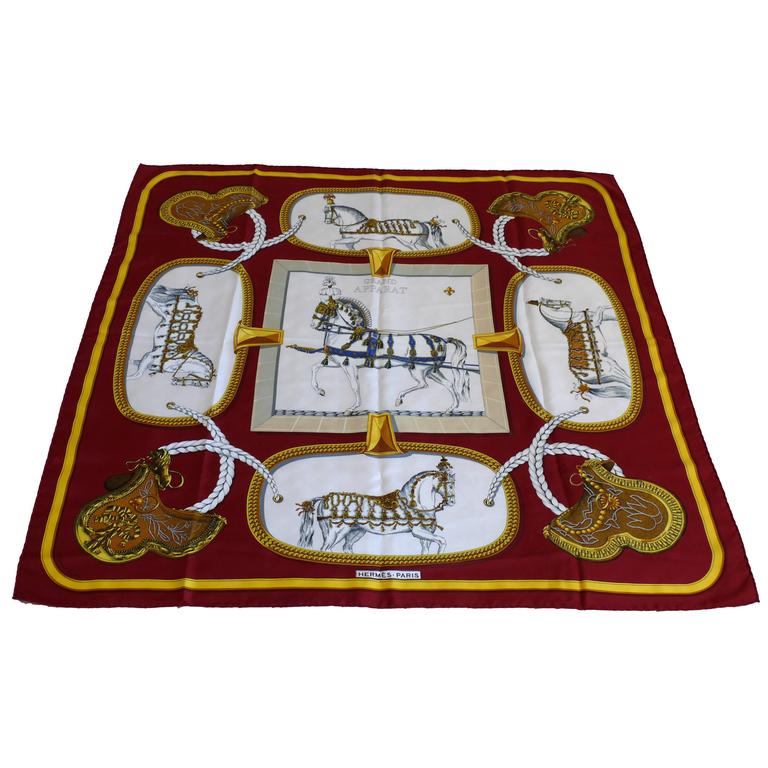 Carré Hermès Grand Apparat En Soie - Bleu - Occasion - Foulard Luxe Vintage