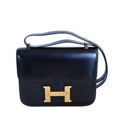 Used 1982 HERMES CONSTANCE black box leather bag with gold hardware