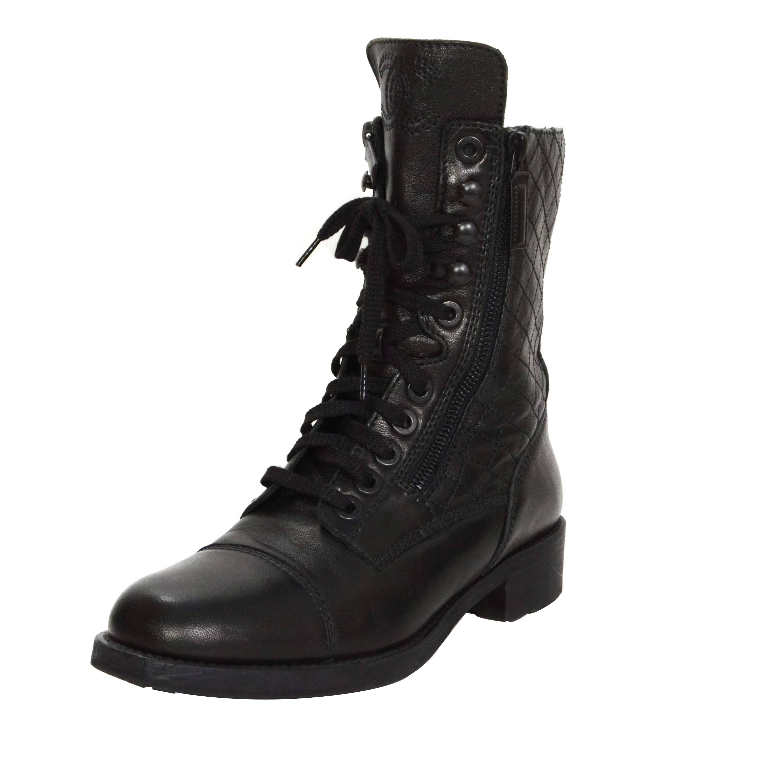 Chanel Botas de combate con cordones de cuero negro sz 39
