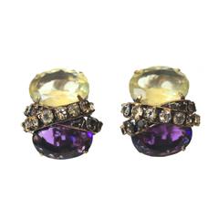 Iradj Moini Amethyst & Lemon Quartz Clip Earrings