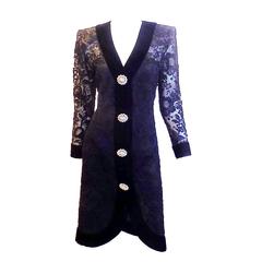 Givenchy  Vintage Venetian lace Cocktail Evening  Coat dress W Crystal Buttons 